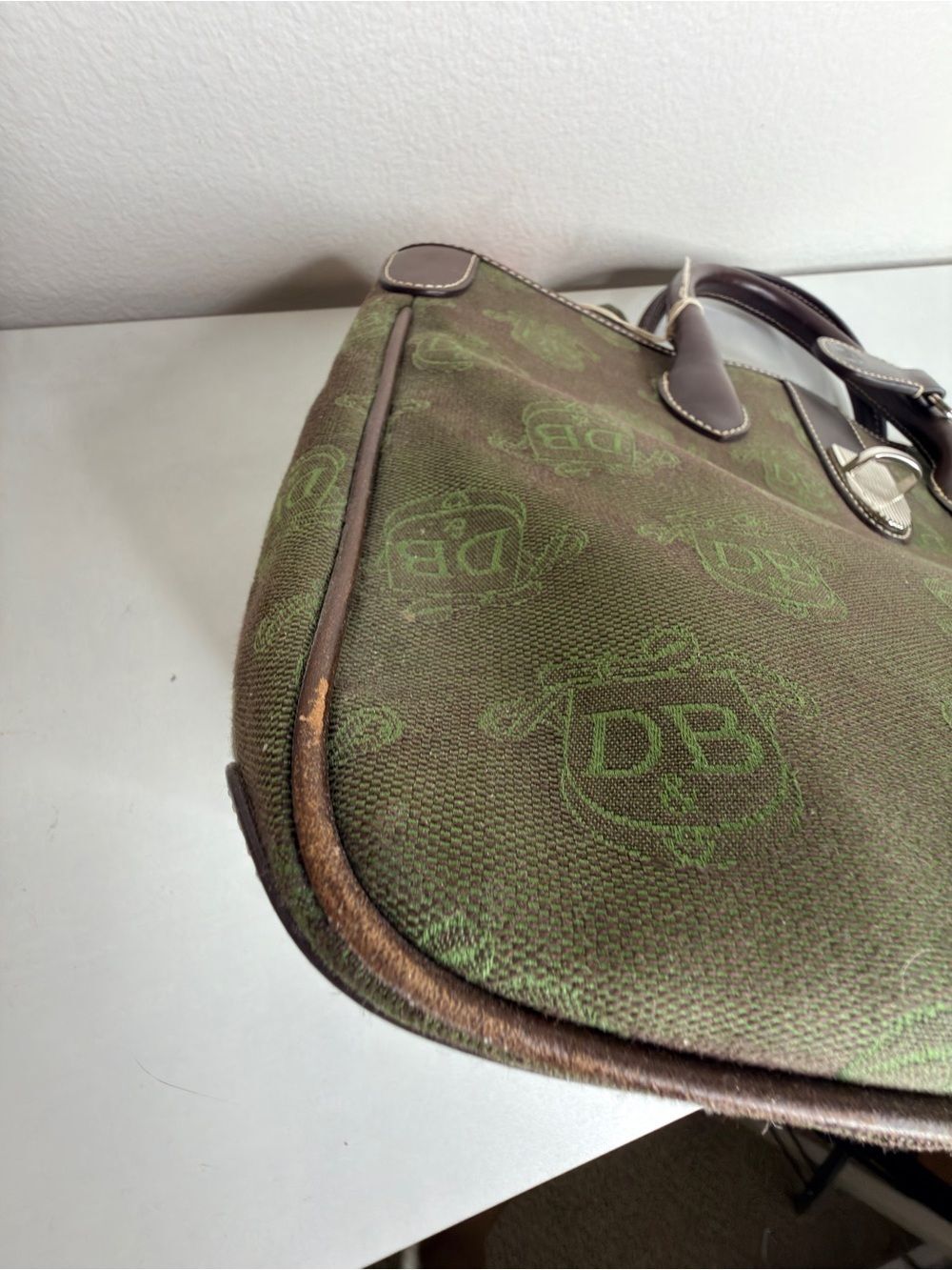 Dooney & Bourke Vintage 80’s Olive Green Canvas Satchel with Brown Leather Trim - Picture 5 of 10